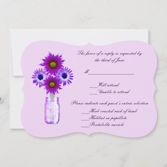 Purple Flowers Mason Jar Response Card Einladung (Vorderseite)
