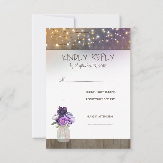 Purple Flowers Mason Jar Wedding RSVP (Vorderseite)
