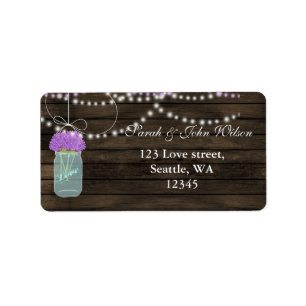 Purple Flowers Mason Jars Barn Wood Wedding Adressaufkleber