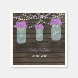 Purple Flowers Mason Jars Barn Wood Wedding Serviette