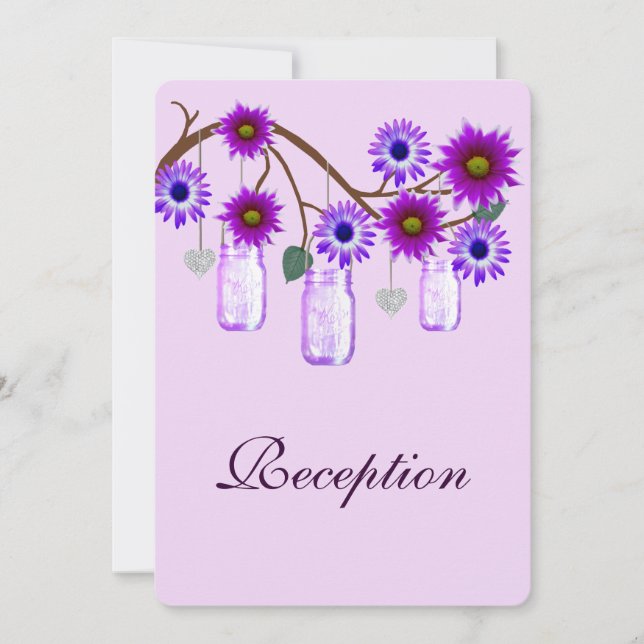 Purple Flowers Mason Jars Empfang Card Einladung (Vorderseite)
