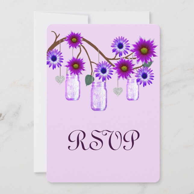 Purple Flowers Mason Jars Response Card Einladung (Vorderseite)