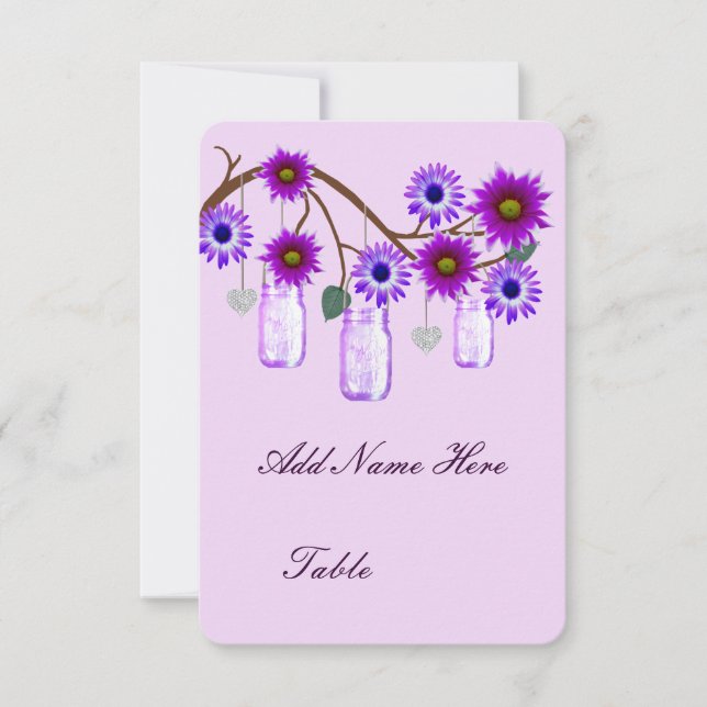 Purple Flowers Mason Jars Table Platzkarte (Vorderseite)