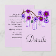 Purple Flowers Mason Jars Wedding Details