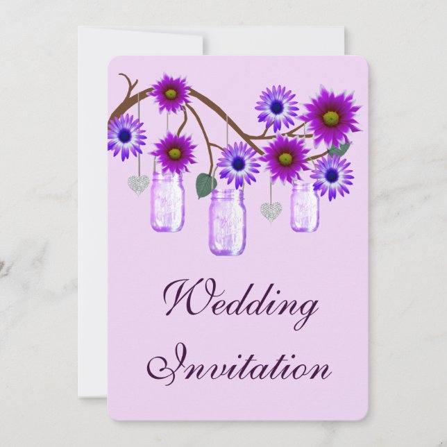 Purple Flowers Mason Jars Wedding Einladung (Vorderseite)