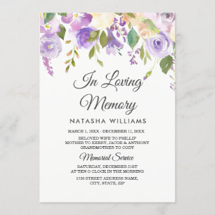 Purple Flowers Memorial Announction Service Einladung