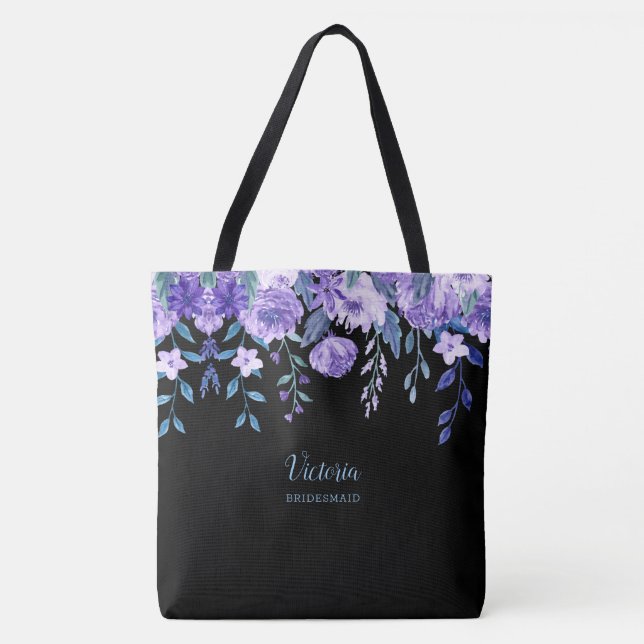 Purple Flowers Mit Monogramm Tote Bag Tasche (Vorderseite)