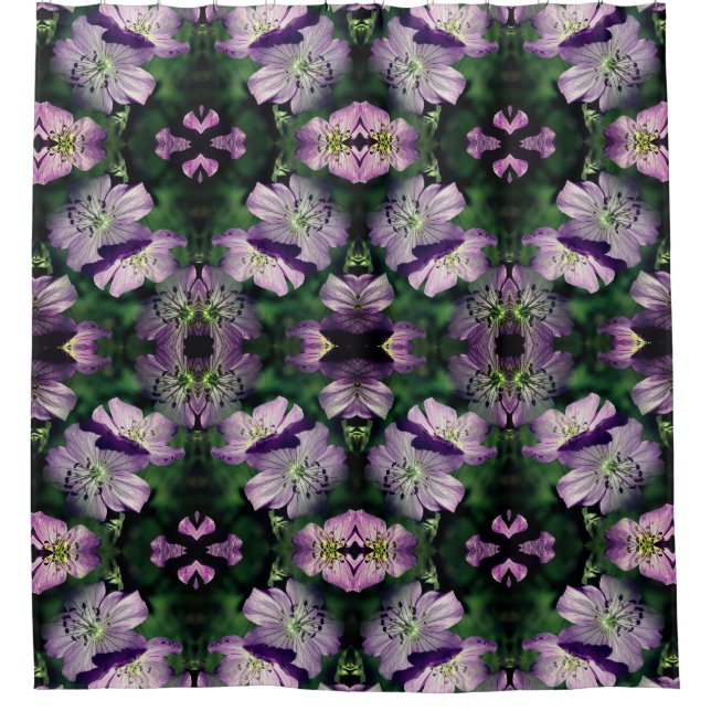 Purple Flowers multipliziertes Abstraktes Muster Duschvorhang (Vorderseite)