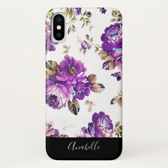 Purple Flowers Muster mit Monogramm Case-Mate iPhone Hülle (Rückseite)