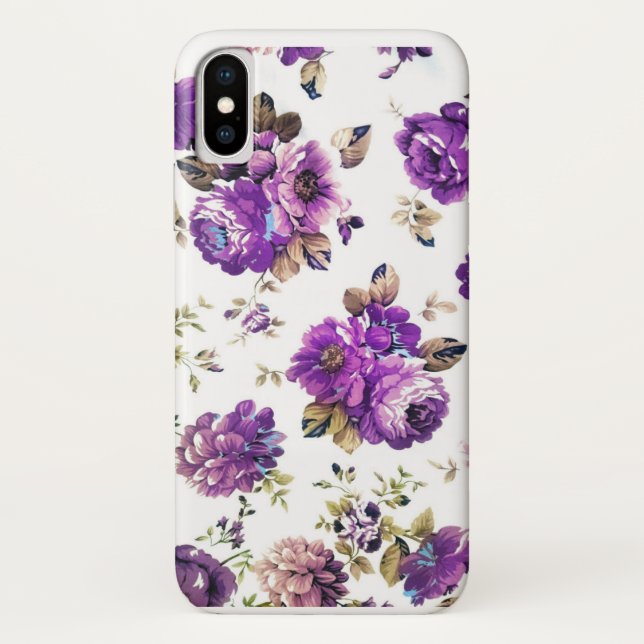 Purple Flowers Muster mit Monogramm Case-Mate iPhone Hülle (Rückseite)