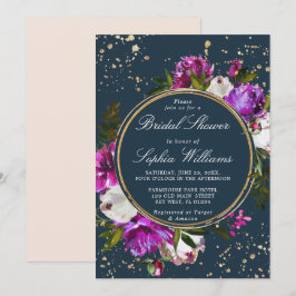 Purple Flowers & Navy Blue Brautparty Einladung