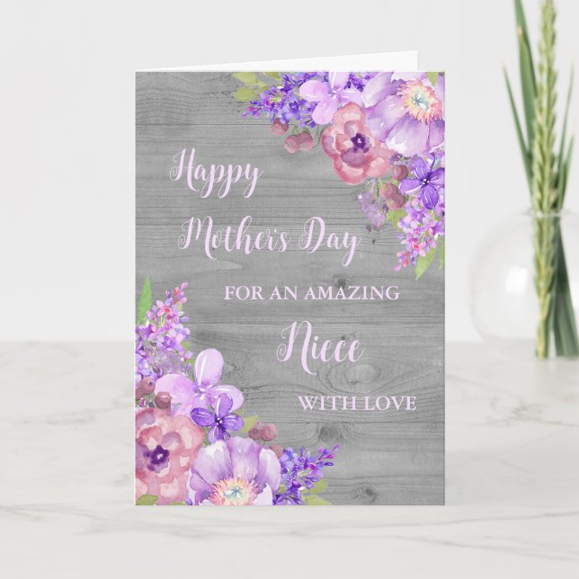 Purple Flowers Niece Happy Mother's Day Card Karte (Vorderseite)