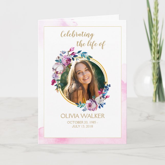 Purple Flowers Order of Service Folded Program Programm (Vorderseite)