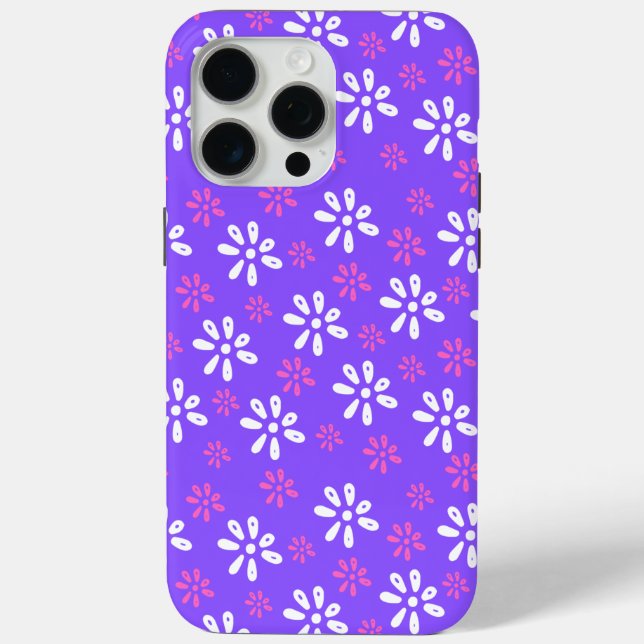 Purple Flowers Pattern iPhone 15 Pro Max Case (Rückseite)