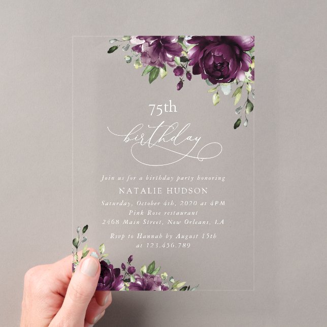 Purple Flowers, Plum Flowers, Boho, Birthday Acryleinladungen (Insitu (Handheld))