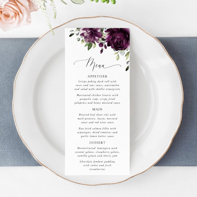 Purple Flowers, Plum Flowers, Boho, Wedding Menu Menükarte (Von Creator hochgeladen)