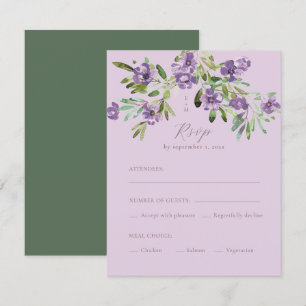Purple Flowers Romantische Kalligraphie RSVP Karte