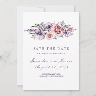 Purple Flowers Romantische Save the Date