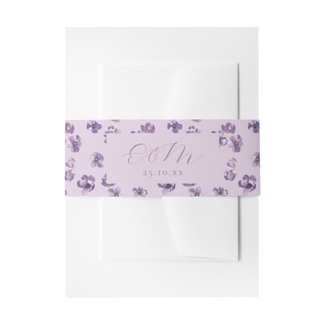 Purple Flowers Romantische Skriptkalligrafie Einladungsbanderole (Vorderseite Beispiel)