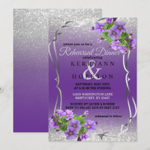Purple Flowers & Silver Glitzer - Probe Dinner Einladung