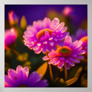 Purple Flowers und Dew Drops Foto Poster