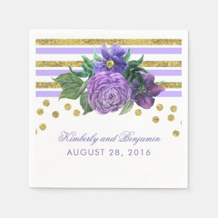 Purple Flowers und Gold Glitzer Wedding Serviette