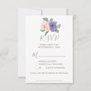 Purple Flowers und Lace Song Request RSVP Card