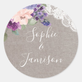 Purple Flowers und Lace Wedding Umschlag Aufkleber