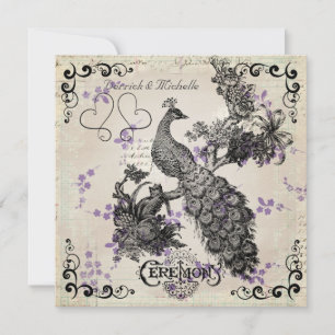 Purple Flowers Vintag Peacock Hochzeit Einladung