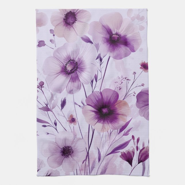 Purple Flowers Wasserfarbenblüten Elegant Geschirrtuch (Vertikal)
