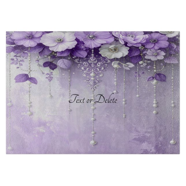 Purple Flowers with Dangling Pearls Cutting Board Schneidebrett (Vorderseite)