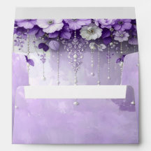 Purple Flowers with Dangling Pearls Envelope