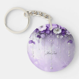 Purple Flowers with Dangling Pearls Keychain Schlüsselanhänger