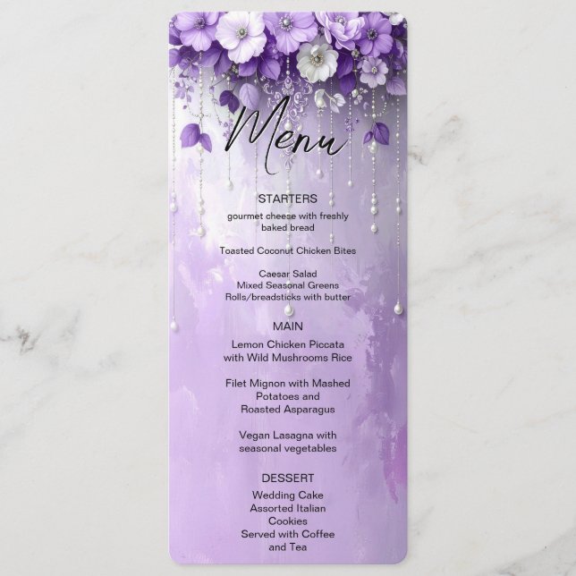 Purple Flowers with Dangling Pearls Menu (Devant)