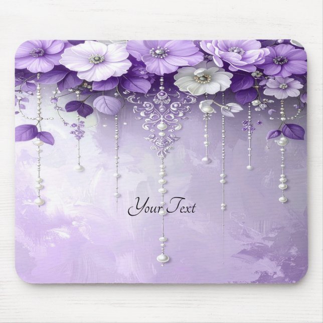 Purple Flowers with Dangling Pearls Mousepad (Vorne)