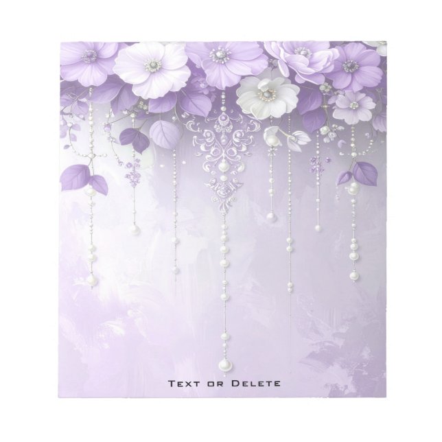 Purple Flowers with Dangling Pearls Notepad Notizblock (Vorderseite)