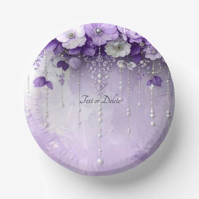 Purple Flowers with Dangling Pearls Pappteller (Vorderseite)