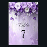 Purple Flowers with Dangling Pearls Table Number Tischnummer<br><div class="desc">Beautiful Purple Flowers with Dangling Pearls Table Number</div>