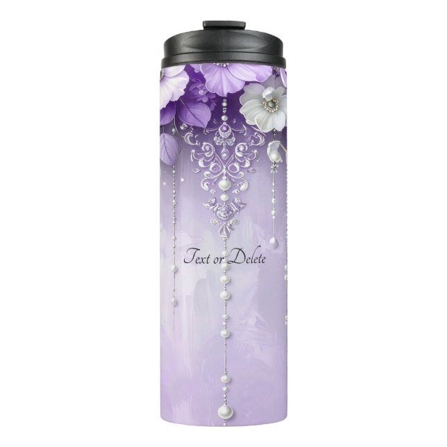 Purple Flowers with Dangling Pearls Thermosbecher (Vorderseite)