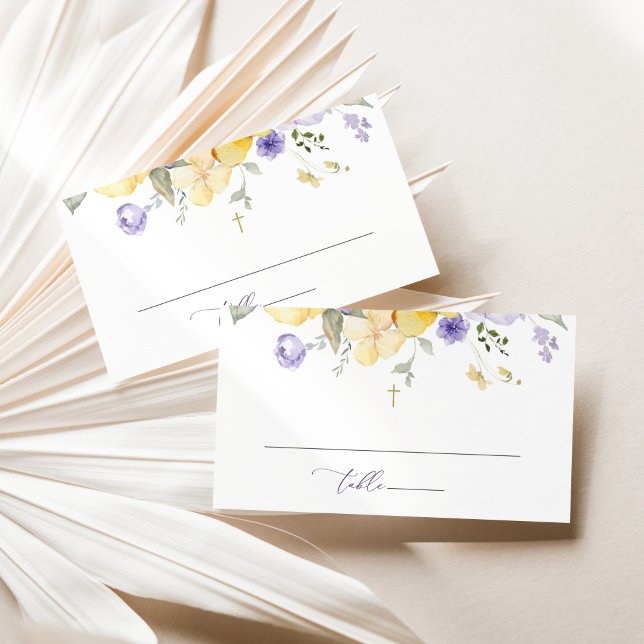Purple Flowers, Yellow Flowers, Boho, Baptism Platzkarte (Von Creator hochgeladen)