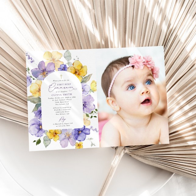 Purple Flowers, Yellow Flowers, First Communion Einladung (Von Creator hochgeladen)