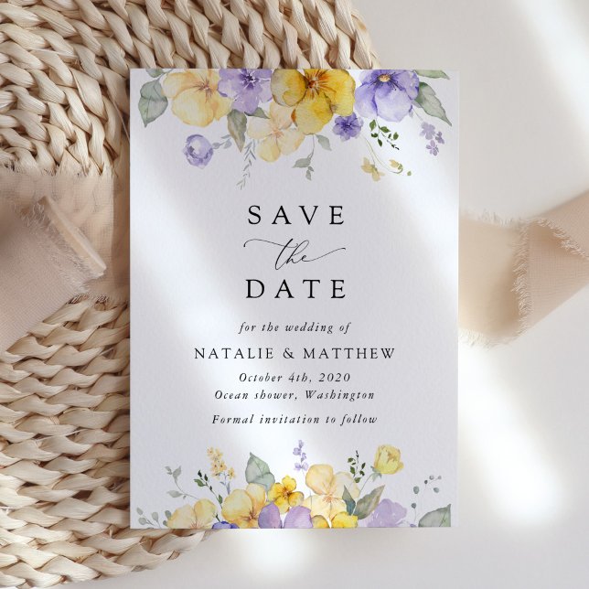 Purple Flowers, Yellow Flowers, Greenery, Wedding Save The Date (Von Creator hochgeladen)