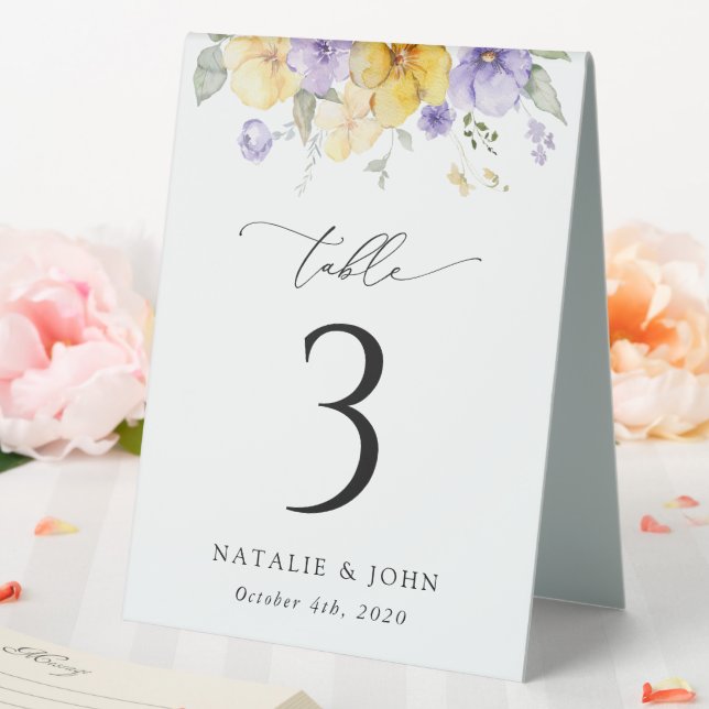 Purple Flowers, Yellow Flowers, Table Numbers Tischaufsteller (In Situ (Hochzeit))