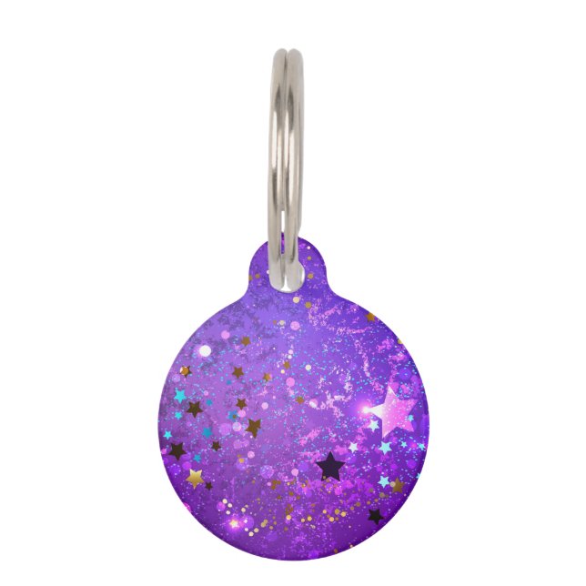 Purple foil background with Stars Haustiermarke (Vorderseite)