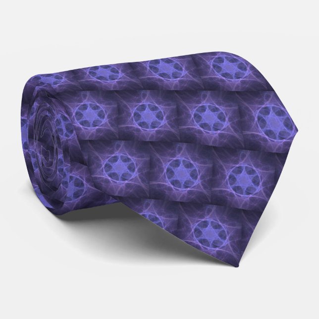 Purple Fractal Star of David Krawatte (Gerollt)