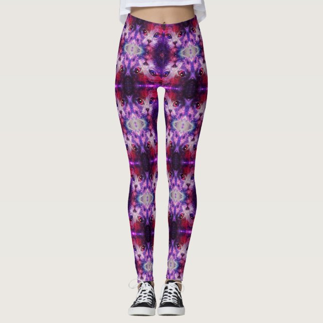 Purple Galaxy Cat  Leggings (Vorderseite)