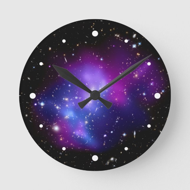 Purple Galaxy Cluster MACS J0717 Space Runde Wanduhr (Vorderseite)