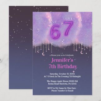 Purple Galaxy “I Was 6 Now I’m 7” Girl Birthday Einladung