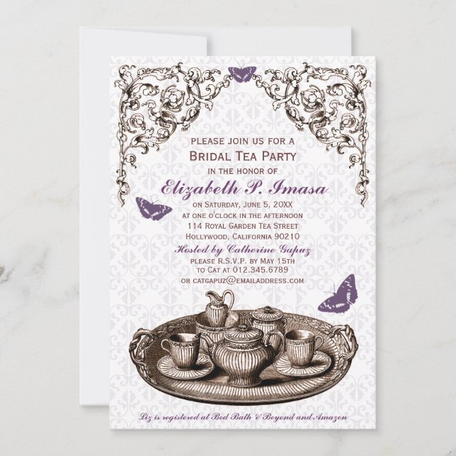 Purple Garden Bridal Tea Party Invitations (Devant)