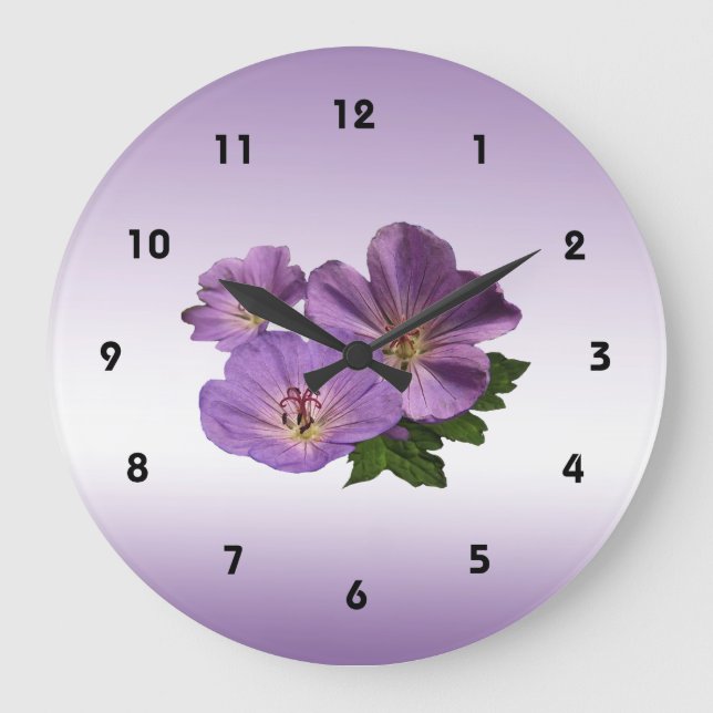 Purple Geranium Flowers Große Wanduhr (Vorderseite)